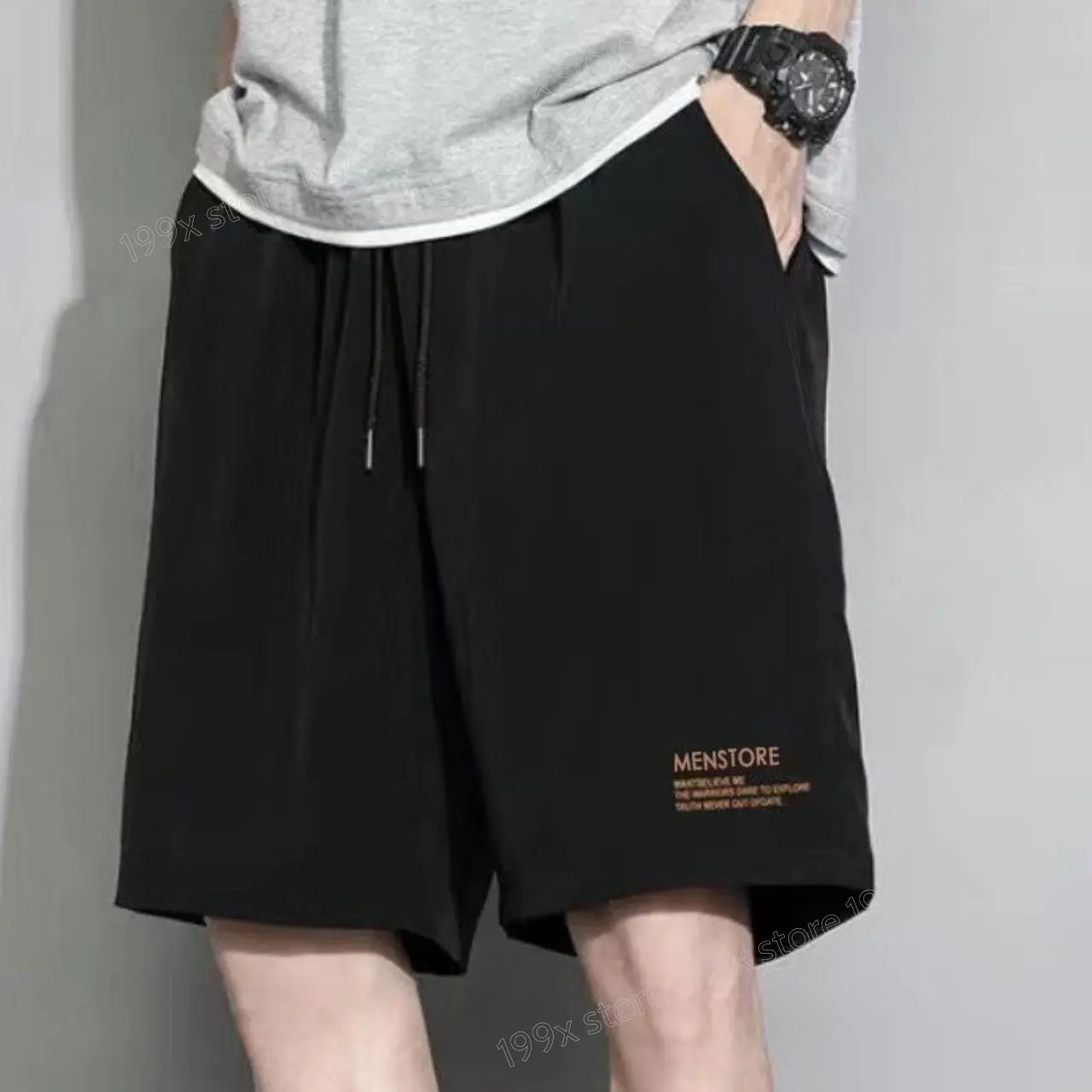 Quần đùi nam ống rộng Unisex quần short thể thao co giãn thoáng khí phù hợp cả nam và nữ Thông thường Menswear Quần Lửng Ong Đen