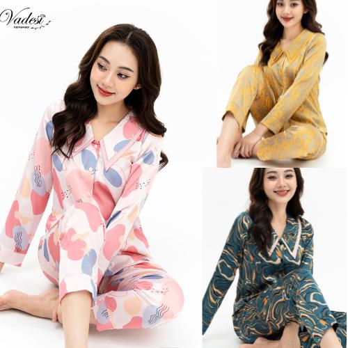 Bộ Ngủ Pijama VADESI Quần Áo Dài Tay Dáng Cổ Sen Chất Liệu Lụa Latin Cao Cấp Mặc Nhà Nữ Nhiều Màu Đẹp Nhung