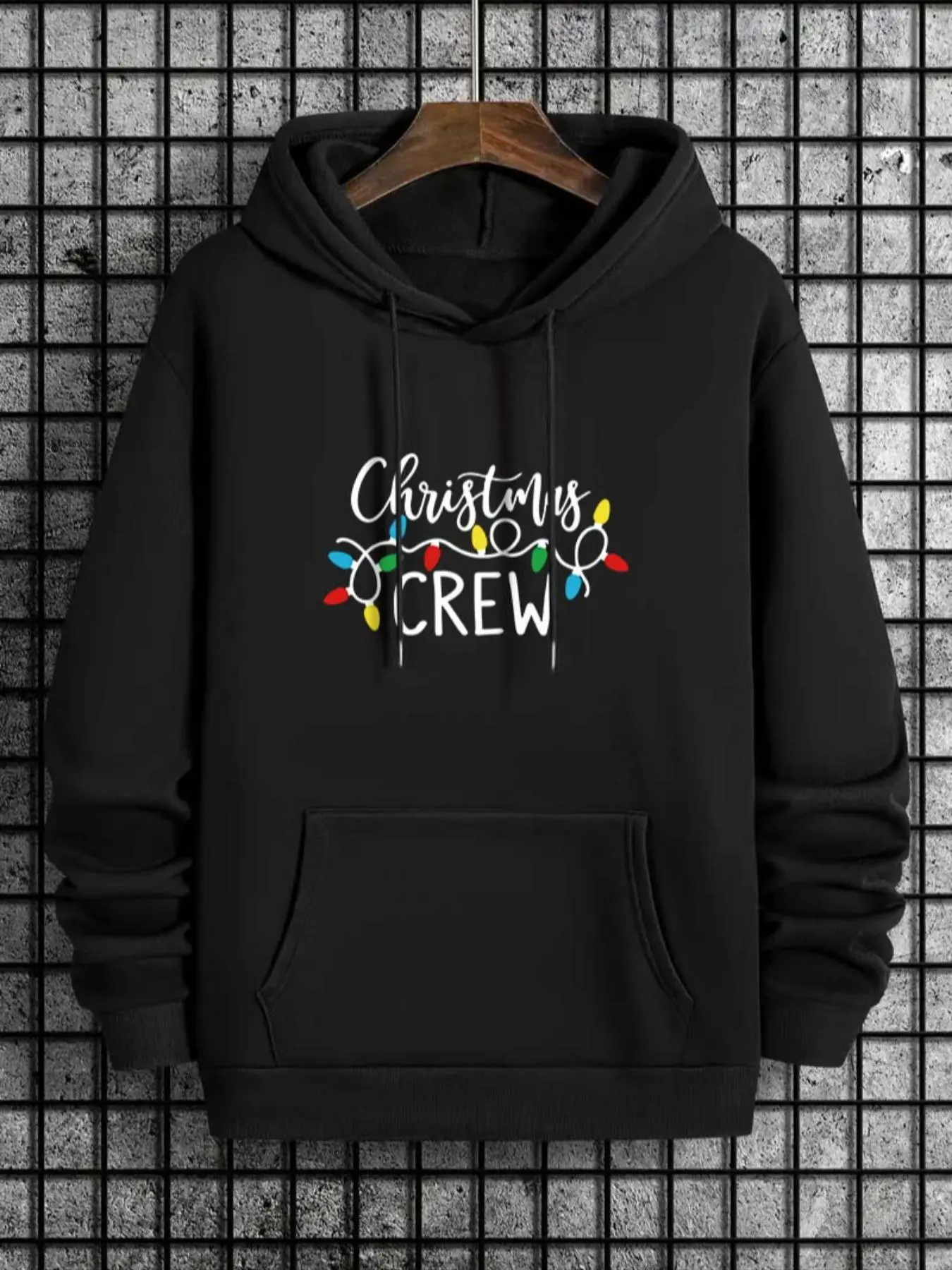 Men's Christmas Letter Print Drop Shoulder Hoodie, Fashion Casual Drawstring Pocket Hooded Sweatshirt for Daily Holiday Outdoor Wear, Men's Clothing for Fall & Winter