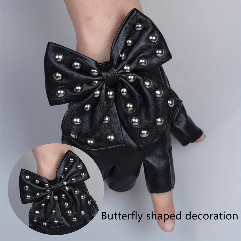 PU Leather Gloves Punk Dance Performance Half Finger Gloves Hip Hop Elastic Gloves Women 1
