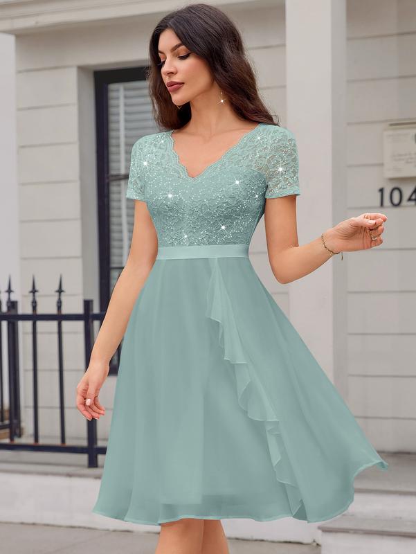 miusol women's v neck elegant lace ruffle bridesmaid maxi dress Plus Size V-Neck Floral Lace Bridesmaid Maxi Dress, Ruffle Design for Miusol