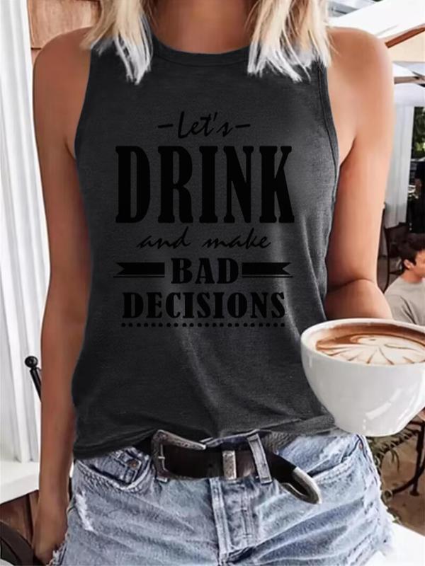 Women's Letter Print Round Neck Tank Top, Casual Sleeveless Crew Neck Top for Summer, Clothing, Ladies Clothes for Daily Wear 2