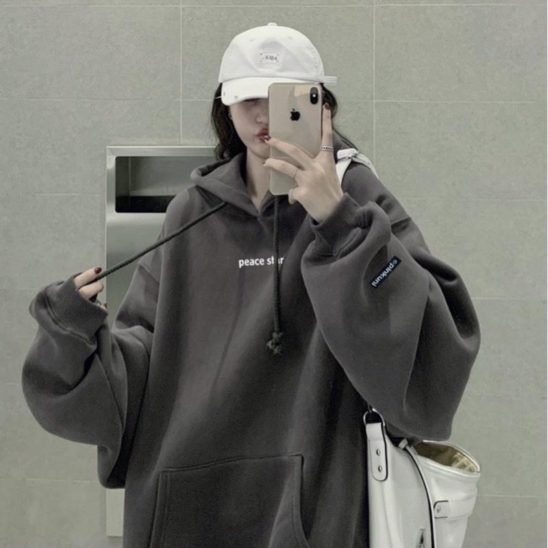 Áo Khoác HOODIE nỉ bông mũ to 2 lớp Unisex form rộng in Silicon dẻo PEACE STAR 0