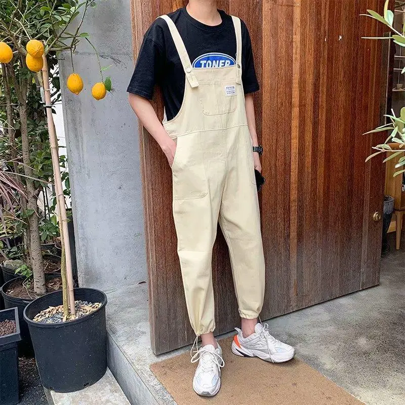Seluar Suspender untuk Lelaki, Gaya Korea, Suspender Serbaguna, Seluar Musim Panas, Longgar, Seluar Potongan, Sesuai untuk Pelajar dan Pasangan, Jumpsuit untuk Lelaki