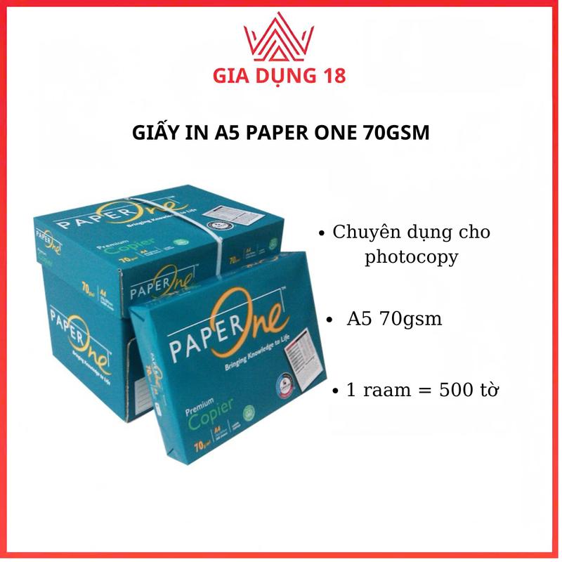  Giấy in A5 PaperOne Copier 70 gsm - Ream 500 tờ giấy khổ A5 dành cho máy photo công suất lớn 