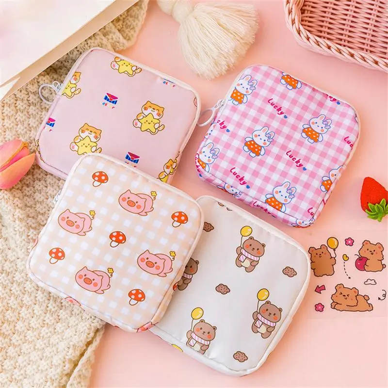 Sanitary Napkin Bag Tampon Storage Organization Cartoon Coin Purse Makeup Data Cables Lipstick Earphone Portable Storage Bag