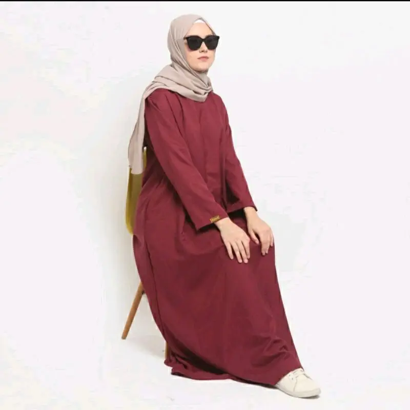 Gamis abaya hitam polos bahan #CRINGKLE AIRFLOW# Muslim Wanita Dewasa Syari Arab Umroh Maxi Remaja Dress Crinkle Lebaran Mewah Casual Silver Simple exclusive 7