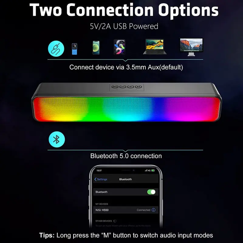 MAIKET Speaker Bluetooth Soundbar Super Bass Wireless Original RGB Music Box Full Bass Laptop Gaming -V9 Komputer Jam Pc 3