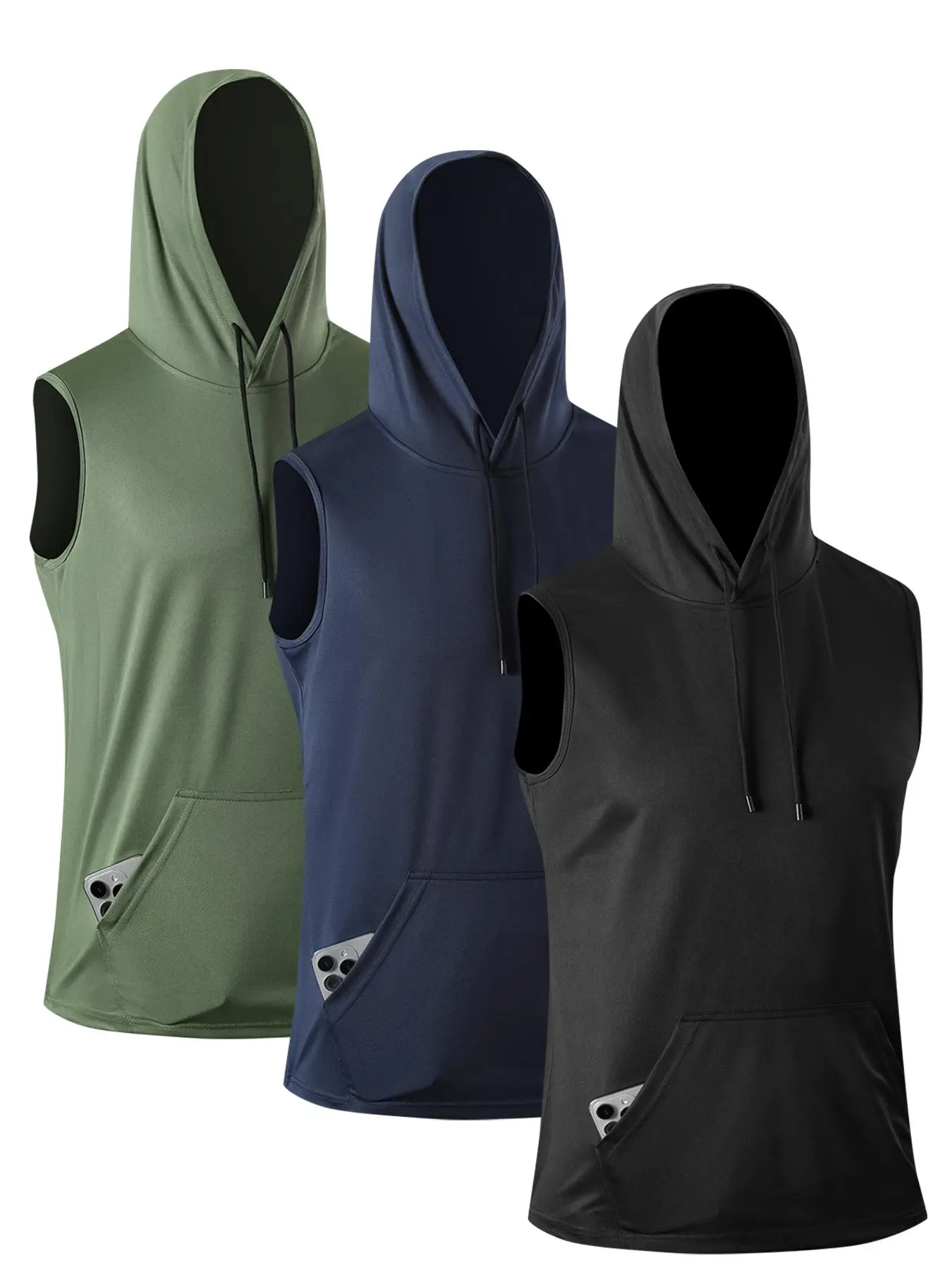 Men's Solid Color Hooded Tank Top, Regular Fit Sporty Sleeveless Hoodie Vest for Running Gym Workout, Casual Men's Top for All Seasons