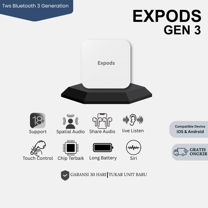 Expods Gen 3 TWS Earphone Bluetooth Wireless Charging Case