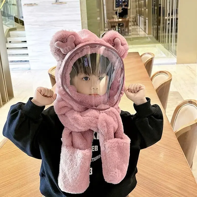 Mũ Len Trùm Đầu Tai Gấu Có Kính Chắn Gió,Bụi,Kèm Bao Tay Con Gấu,Chất Liệu Lông Thỏ Dày Dặn Mềm Mịn[Tay Gấu Có Kính] 7