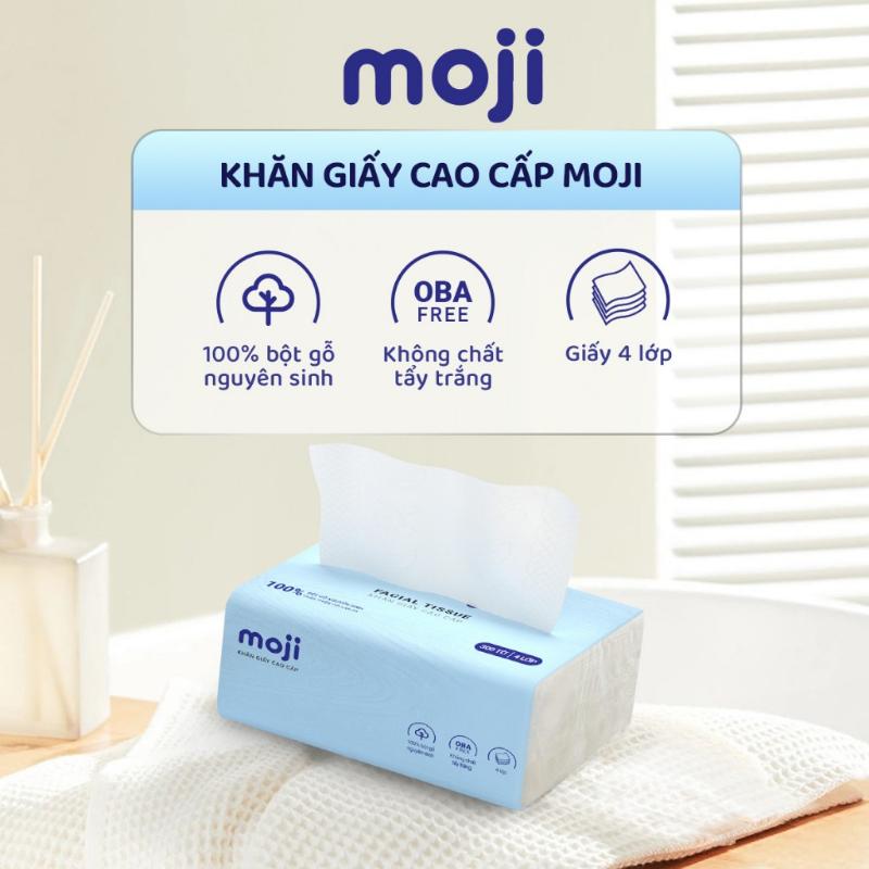 Thùng 40 gói rút khăn giấy ăn Moji 4 lớp cao cấp nguyên liệu bột gỗ nguyên sinh tự nhiên không hóa chất không tẩy trắn 3
