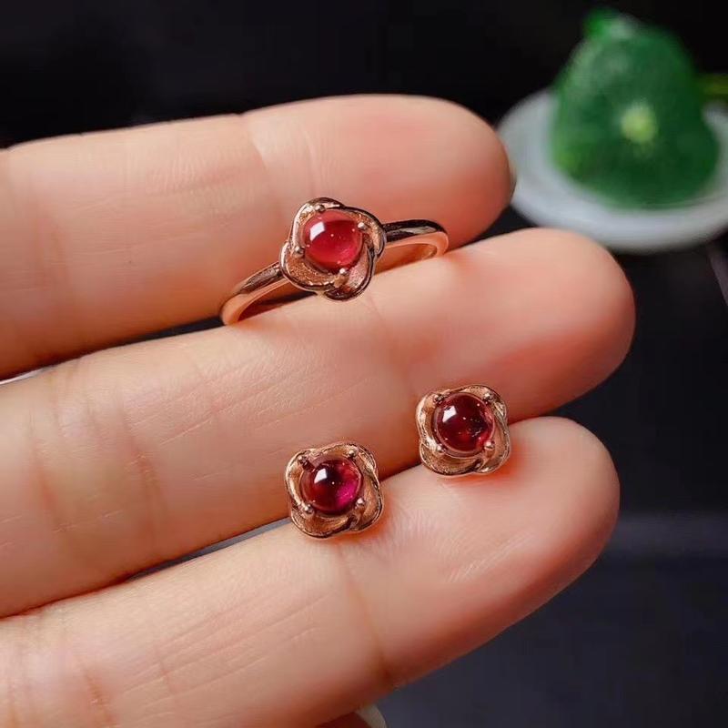 Product Introduction of Imitation Natural Garnet Open Ring Earrings Women's Fashion Versatile Ring Earrings Accessories Birthday Party Gifts toi  et  moi  ring 4