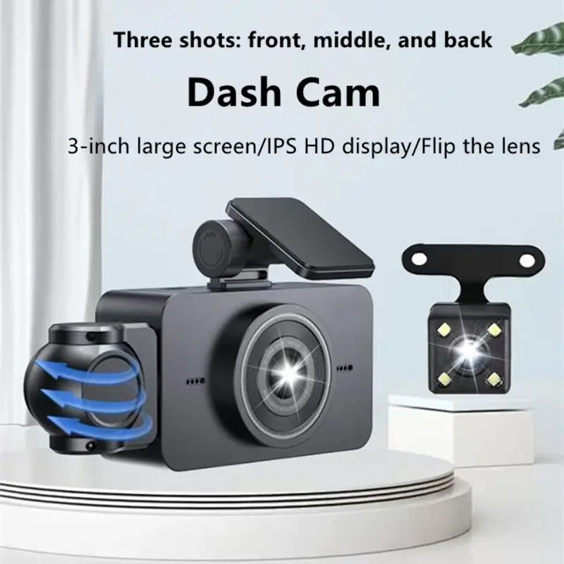 1080P Dash Cam, Car DVR with 3 Inch IPS HD Screen, Car Video Surveillance with 180° Rotation Night Vision Lens, Loop Recording Reversing Image DVR with 32G Memory Card 2