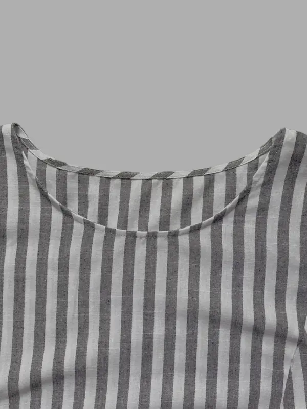 【Plus Size】 Striped Print Blouse, Casual Crew Neck Top for Spring & Fall, Women's Clothes for Daily Wear 4