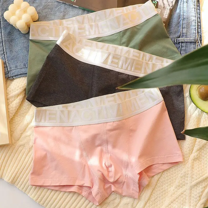 Đồ Lót Cotton Phong Cách Nhật Bản, Dành Cho Nam Giới, Thắt Lưng Rộng Vành, Màu Hồng Gợi Cảm, Thời Trang Thanh Niên Cao Cấp, Phong Cách Ins Hợp Xu hướng Thiết Kế Kháng Khuẩn, 3 Chiếc Boxer Sịp