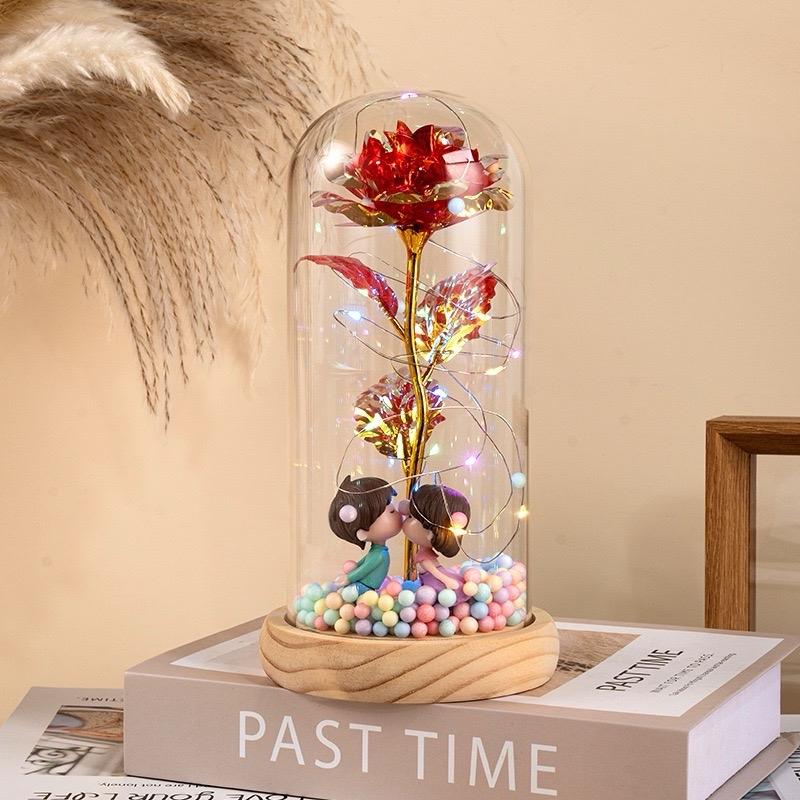 {Đã Lắp Sẵn 3PinAAA,Loại 1 Đế Gỗ} Hoa Hồng Vĩnh Cửu, Hộp Quà Lọ Thuỷ Tinh Kèm Hoa Hồng 3D Sáng Đèn LED - Quà Tặng sinh nhật bạn gái, Quà Tặng Tình Yêu, Quà Tặng 8-3 , Quà Tặng Người Yêu, Decor Bàn