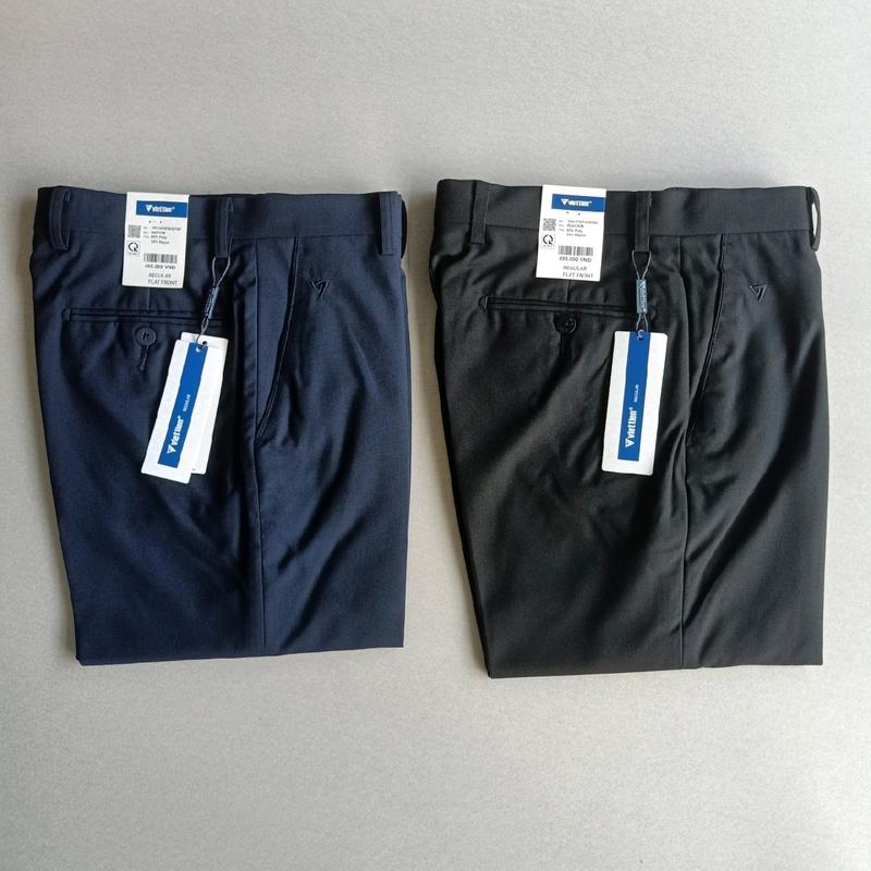 Quần tây dài viettien, màu đen trơn và xanh đen trơn,phom dáng REGULAR ống xuông, quần có 1ly và quần không có ly  Nam Menswear
