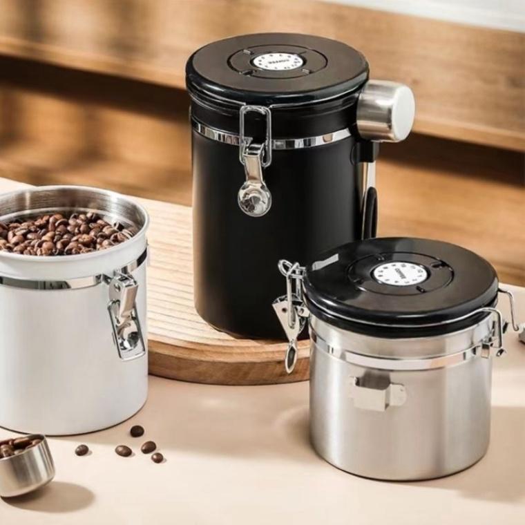  Hộp Đựng Cà Phê Chuyên Dụng Theo Dõi Ngày Lưu Van Xả CO2 Bảo Vệ Trà Hút Chân Không kèm Muỗng Thìa Inox 1500ML 1800ML Đựng Gia Vị 