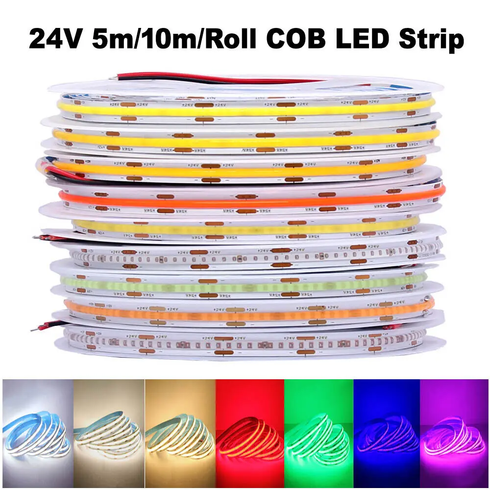 5m 10m COB LED Strip 320LEDs/m High Density Flexible FOB Led Tape Lights 24V 12v 5V