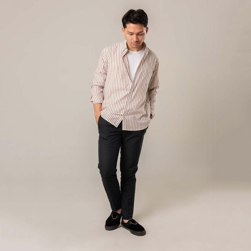 Kemeja Pria Garis WOODCUTTER Basic Butcher Stripe - Brown Lengan Panjang 6