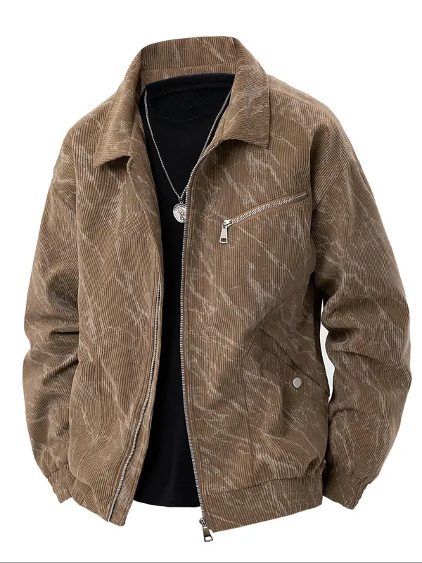 Men's Regular Fit Graphic Print Zip Up Jacket, Casual Comfy Long Sleeve Baseball Collar Outerwear for Daily Wear, Men's Clothing for All Seasons, Longsleeves Coats 0