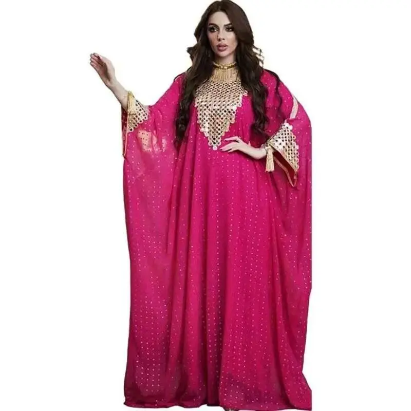 Váy Kaftan Ngoại Cỡ Dành Cho Phụ Nữ, Phong Cách Dubai, Chất Liệu Voan, Phong Cách Âu Mỹ, Thiết Kế Xuyên Biên Giới, Thích Hợp Cho Phong Cách Hồi Giáo, Có Mạng Che Mặt Dài, 8638
