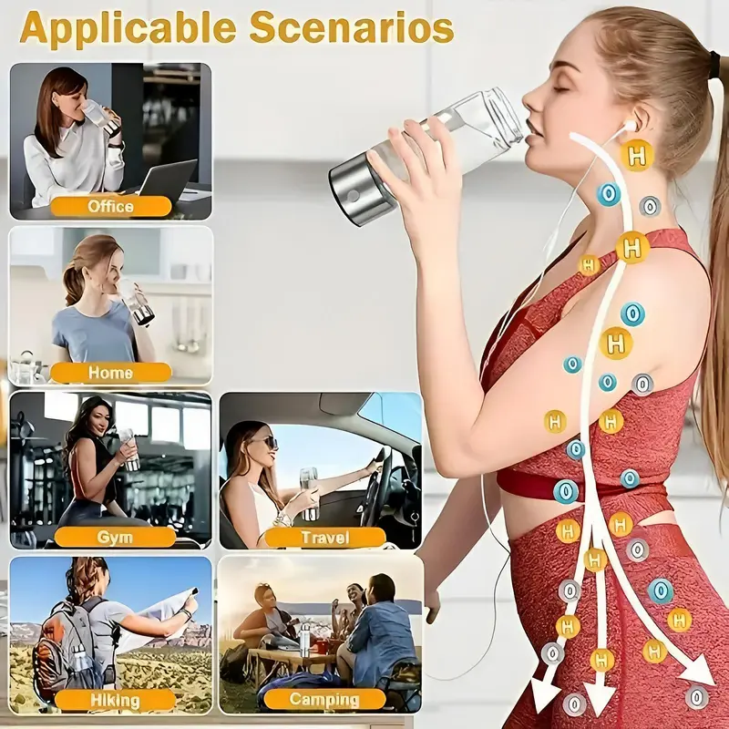 Portable Rechargeable Hydrogen Water Bottle, Hydrogen Water Machine, Portable Hydrogen Water Bottle Generator, Water Bottle for Home Office Outdoor, Drinkware, Tumbler 3