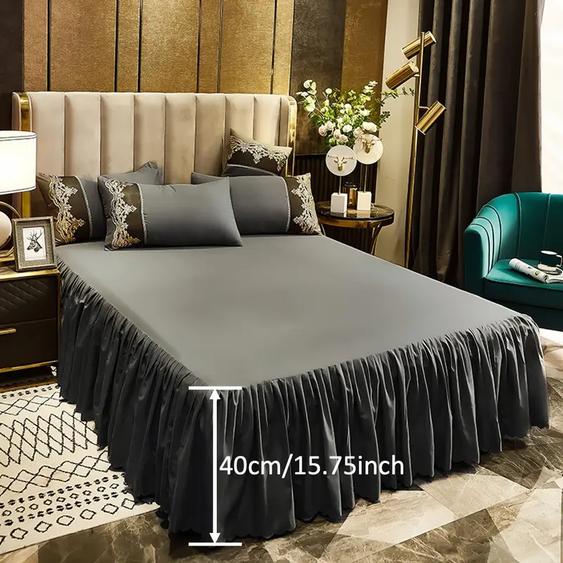 Solid Color Bed Skirt, 1 Set Adjustable Elastic Bed Cover, Easy To Clean Bedding Supplies for Home Bedroom Hotel Dormitory 2