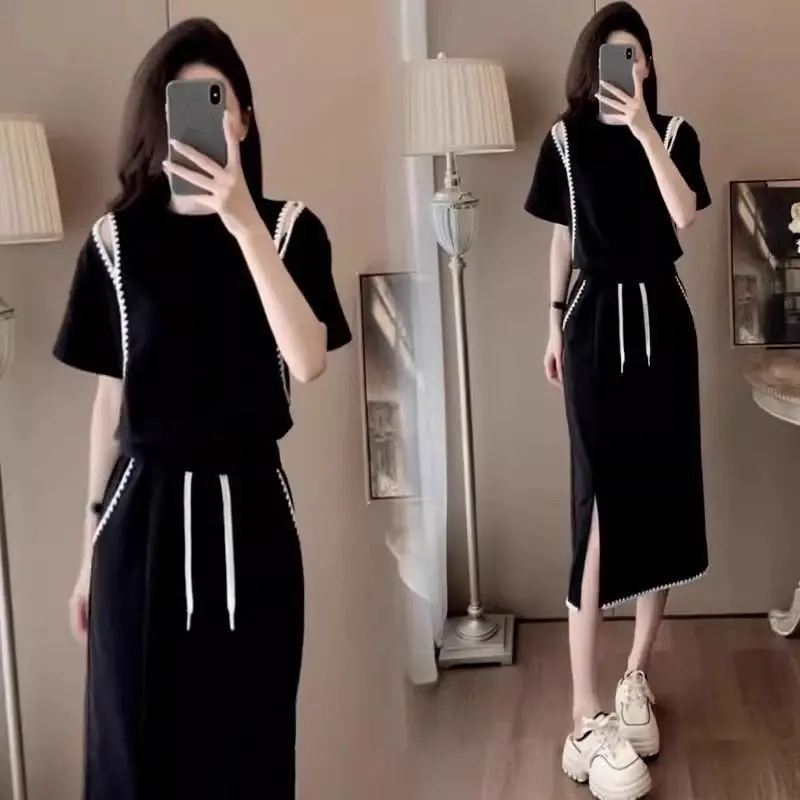 Bộ Đồ Nữ, Thời Trang Thường Ngày Thanh Lịch Và Trẻ Trung, Áo Mùa Hè, Quần Đùi / Váy Xẻ Tà, Bộ Đồ Hai Mảnh 4