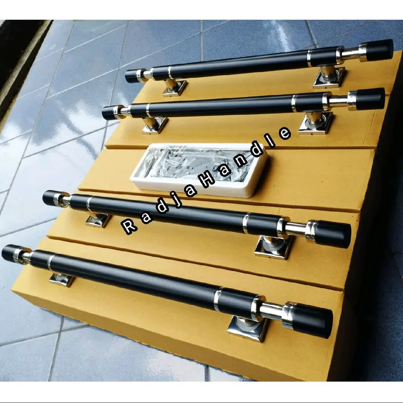 Paket hemat COD 4pcs handle pintu rumah motif barbel hitam 45cm 60cm  80cm dan 1 set bodi kunci pelor rumah stainless 0