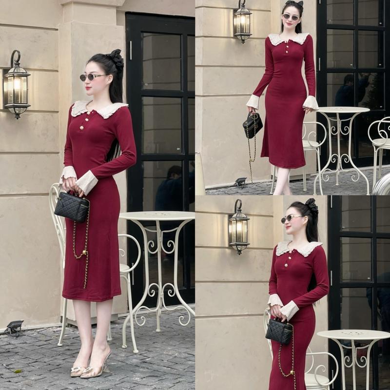 [V79 BẦU MANG ĐƯỢC ] Váy Body Len Lông Thỏ Cổ Bèo Tay Dài Dáng Ôm Kho Sỉ Bảo Ngọc Nữ Women Dress Tay Loe