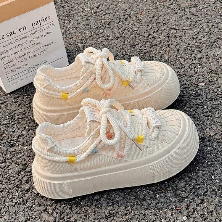 giày thể thao nữ cute , chất liệu vải canvas đế cao 5cm kiểu dáng mới , basic , dế phối đồ Sneaker Shoes Cổ Cao 0