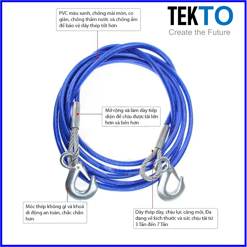 Dây Cáp Cứu Hộ Xe Hơi Ô Tô bằng thép, Dài từ 4m đến 5m, Tải Trọng 3 Tấn Đến 7 Tấn - 113