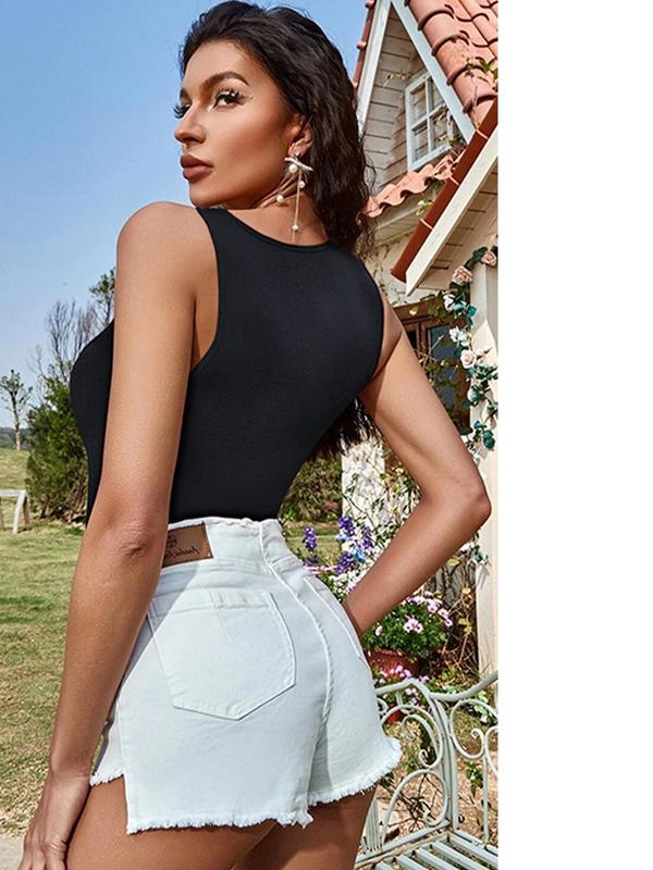 【Plus Size】 Solid Scoop Neck Shapewear Tank Bodysuit, Casual High Stretch Comfy Breathable Shaper, Women's Shapewear for All Seasons, Tummy Tuck Garment, Womenswear 7