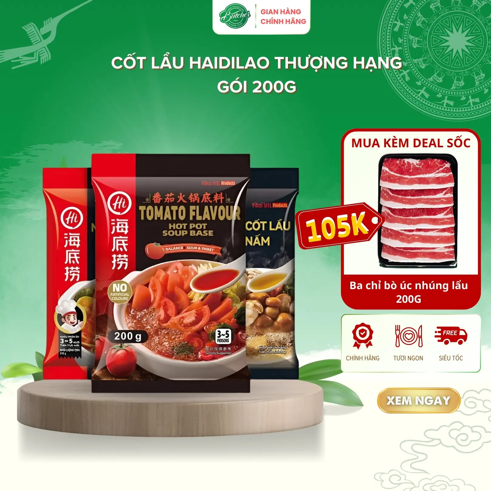 Gia Vị Cốt & Chấm lẩu Hailidao Nhiều vị 200g Cay