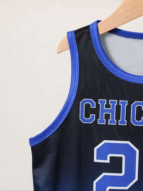 Two-Piece Set Boy's Letter Print Basketball Jersey & Shorts Set, Casual Breathable Quick Drying Basketball Uniform, Kids Sports Clothing for Indoor Outdoor Wear 3