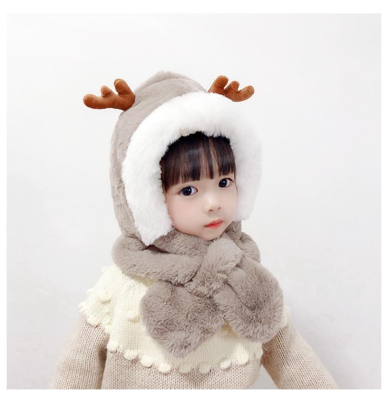 Product Introduction of Winter new children's hat scarf combination male and female children warm plush cute baby deer antler ear protection hat 17