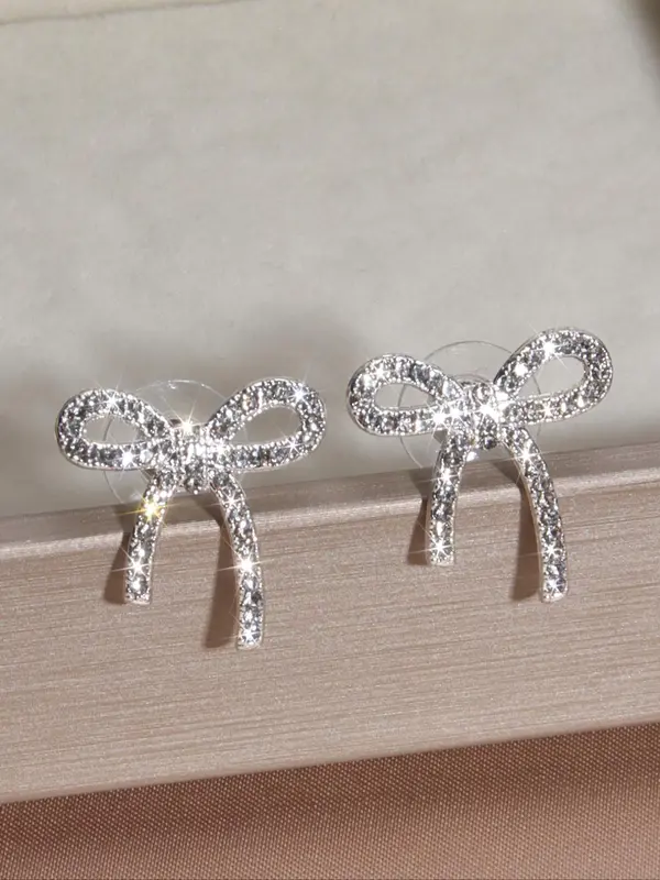 Rhinestone Decorated Bow Design Earrings, Cute Earrings for Women & Girls, Fashion Jewelry for Party, Daily Clothing Decor, Trendy All-match & Exquisite Jewelry for Birthday Gift 3