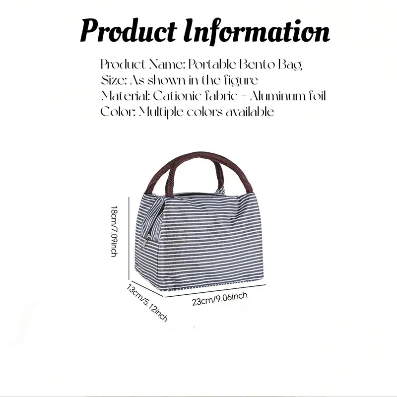 Striped Pattern Lunch Bag, 1 Count Reusable Lunch Handbag, Insulated Lunch Bag for Work Travel Picnic, Home Supplies 1