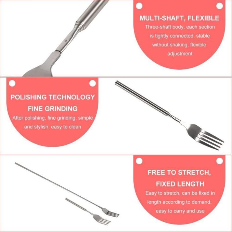 Western Style BBQ Dinner Fruit Dessert Long Handle Forks, 1 Count Stainless Steel Telescopic Fork, Dessert Fork For Home Kitchen, Cutlery & Tableware Supplies 6