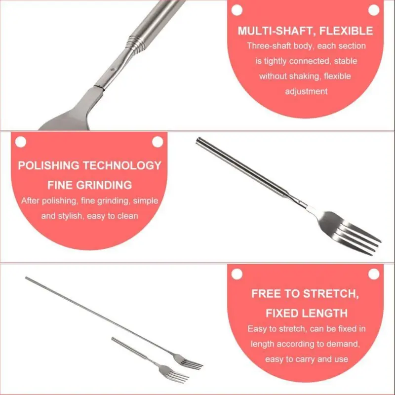 Western Style BBQ Dinner Fruit Dessert Long Handle Forks, 1 Count Stainless Steel Telescopic Fork, Dessert Fork For Home Kitchen, Cutlery & Tableware Supplies 5