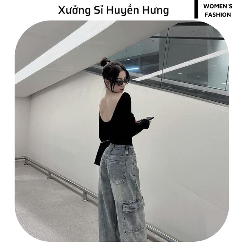 Áo dài tay thiết kế hở lưng cá tính chất thun zip By HH ms12 Nữ Top