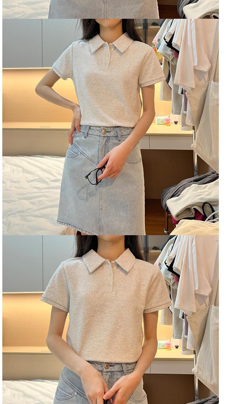 Product Introduction of White Short Sleeved T-Shirt For Women In Summer 2025, New Loose Polo Collar Small Shirt, Slimming And Versatile Shoulder Top, Autumn 7