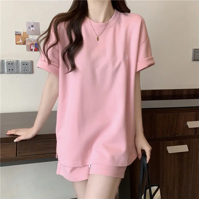 2024 New Exercise Outfit T-shirt Shorts Set Women's Summer Short Sleeve Two-Piece Set Clothing Womenswear