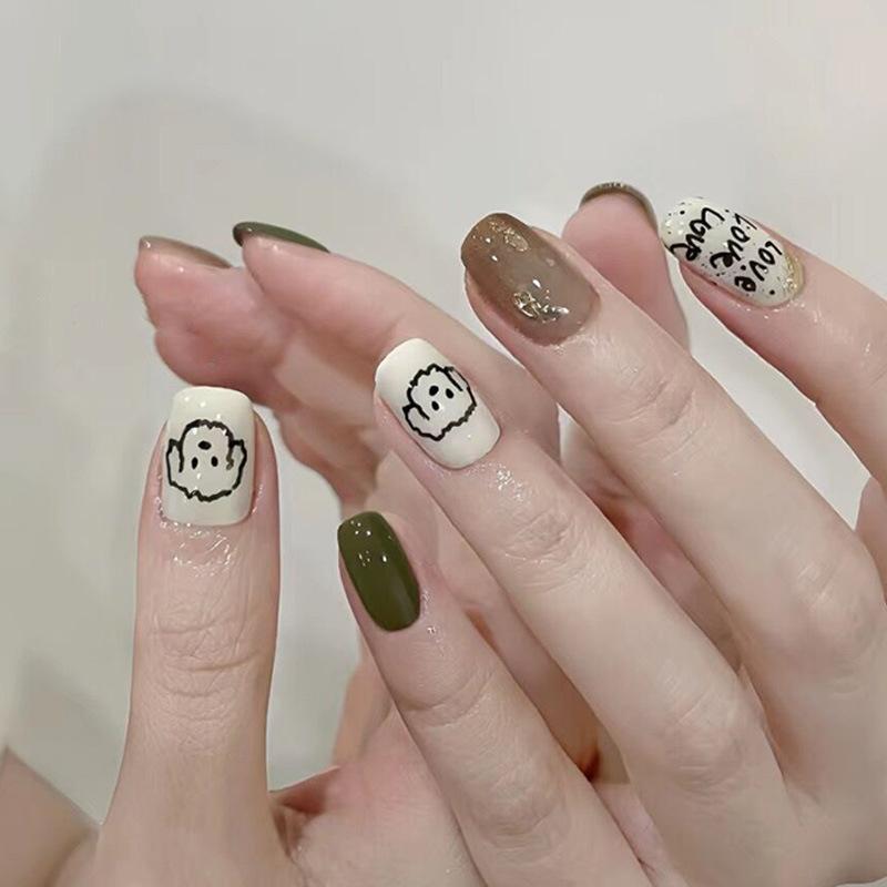 Dán móng tay nghệ thuật đường nét cho chó, móng tay giả, miếng dán móng tay vẽ tay, móng tay giả tiếng Anh, dán móng tay, móng tay hoàn thiện 1