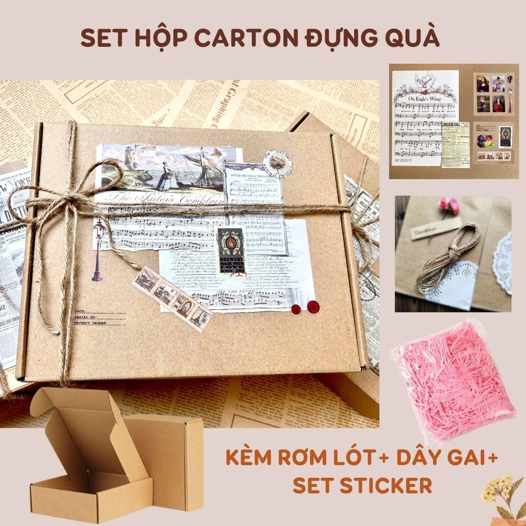 Hộp đựng quà kraft vintage sáng tạo C3 nhiều size kèm rơm lót dây gai ...