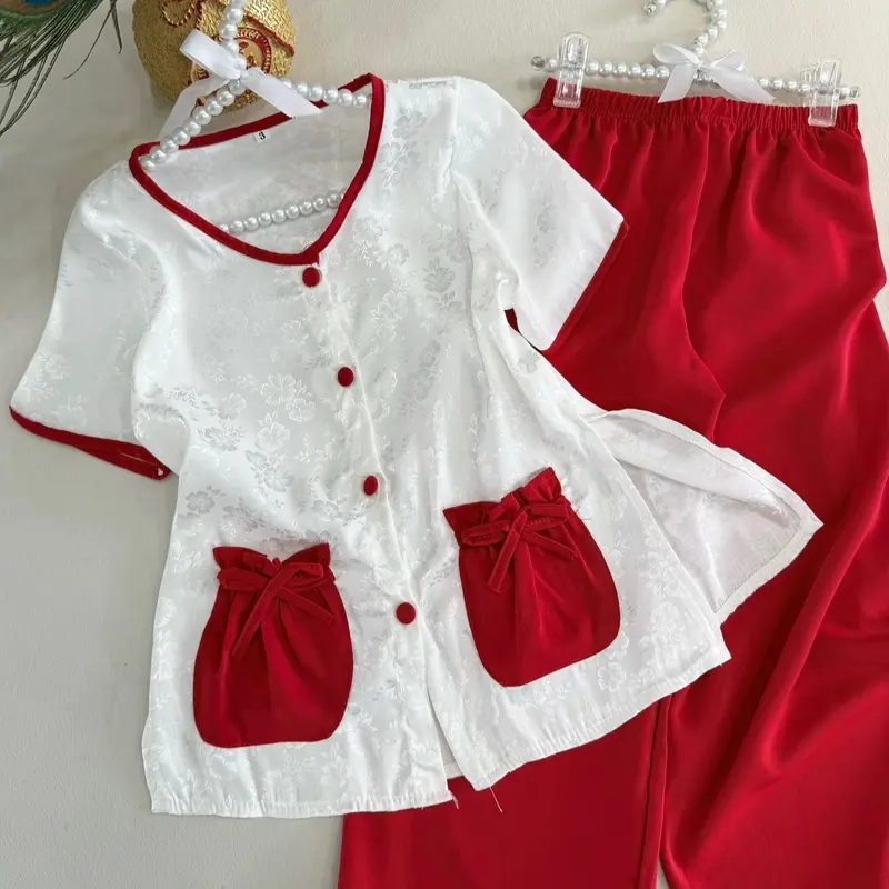 Sét bộ bà ba túi tiền cổ tym cho bé gái - Chất liệu lụa gấm phối quần lụa ngọc siêu mềm mịn 1