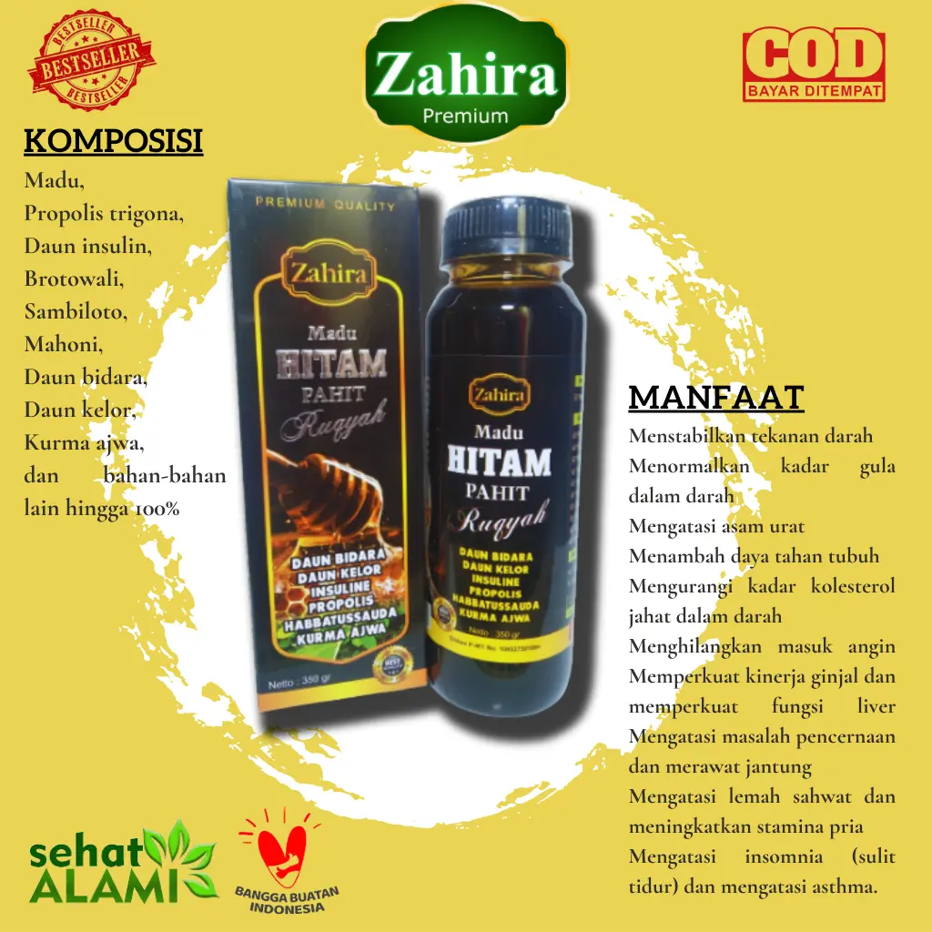 MADU HITAM PAHIT RUQYAH (ZAHIRA)350 GRAM  Herbal Honey