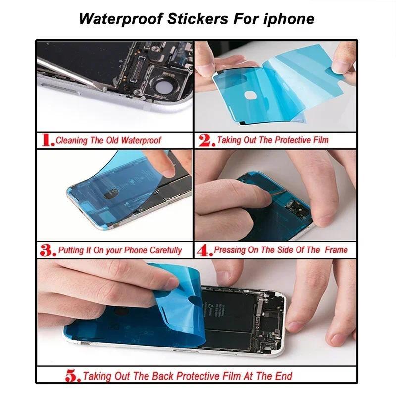 Nhãn dán chống thấm nước, 5 cái, cho iPhone 6S, 7, 8 Plus, X, XR, XS, 11, 12 Pro Max, 3M Niêm Phong Keo, Băng Dính, cho Khung màn hình LCD, keo, sửa chữa, bộ phận 5